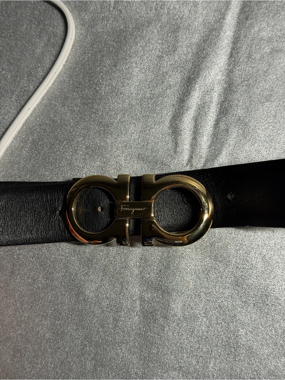 Salvatore Ferragamo Double Gancini Black Leather Belt Gold Buckle - Picture 9 of 13